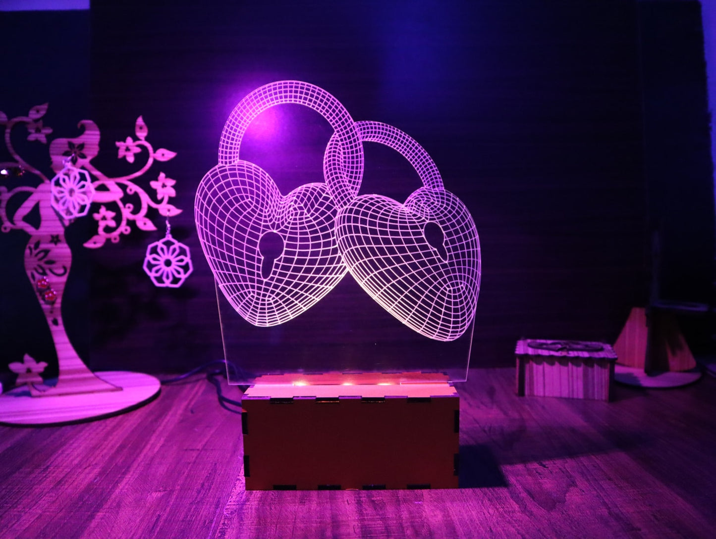 Lock Hearts - 3D Led - Night Lamp